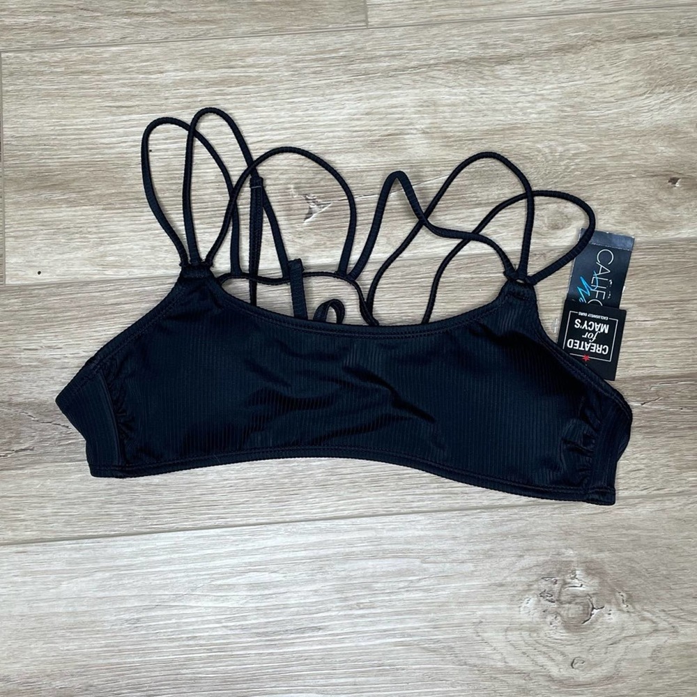 California Waves Women's Black Textured Ribbed Strappy Bikini Swim Top sz M